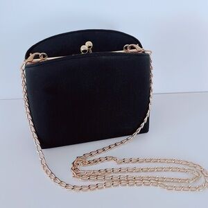 Vanessa Vintage Black Clutch Purse with Gold Chain Strap Elegant Evening Bag